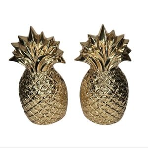 Vintage 1960s Rosenthal Netter Solid Brass Pineapple Bookends 8.5 in X 4.5 In